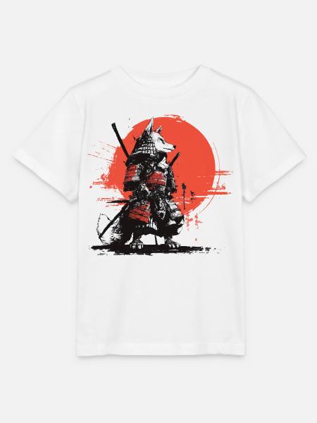 Fuchs-Samurai in Roter Sonnen-Rüstung - Stanley/Stella Kinder T-Shirt MINI CREATOR - Weiß