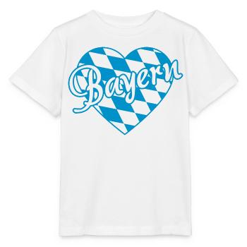 Bayern Herz mit blau weiß Rautenmuster - Stanley/Stella Kinder T-Shirt MINI CREATOR  - Weiß - Vorne - Maike (125cm)