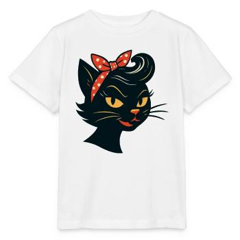 Schwarze Katze im 50er Jahre Retro Stil - Stanley/Stella Kinder T-Shirt MINI CREATOR  - Weiß - Vorne - Maike (125cm)