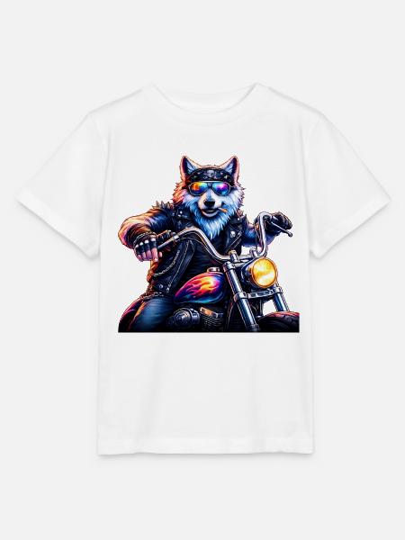 Neon Biker Wolf Motorradtier - Stanley/Stella Kinder T-Shirt MINI CREATOR - Weiß
