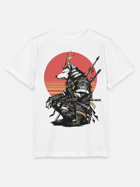 Wolf-Samurai in Sonnenuntergangsrüstung - Stanley/Stella Kinder T-Shirt MINI CREATOR - Weiß