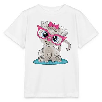 Kätzchen mit rosa Brille und Schleife - Stanley/Stella Kinder T-Shirt MINI CREATOR  - Weiß - Vorne - Maike (125cm)
