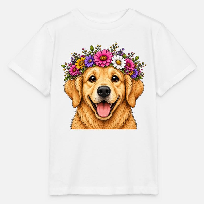 Lächelnder Hund mit Blumenschmuck - Stanley/Stella Kinder T-Shirt MINI CREATOR - Weiß