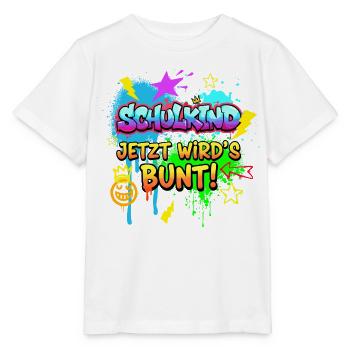 Schulkind Jetzt wird's bunt! - Graffiti Design - Stanley/Stella Kinder T-Shirt MINI CREATOR  - Weiß - Vorne - Maike (125cm)