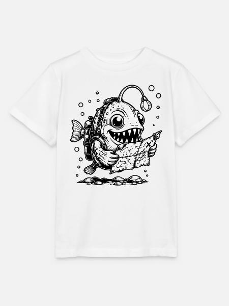 Monsterfisch Anglerfisch mit Schatzkarte - Stanley/Stella Kinder T-Shirt MINI CREATOR - Weiß
