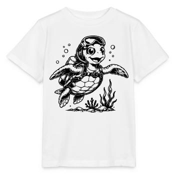Plongeur tortue avec bouteille d’oxygène - T-shirt bio MINI CREATOR Stanley/Stella Enfant - blanc - Devant - Maike (125cm)