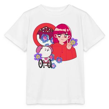 Signe de paix et art du chien en fauteuil roulant - T-shirt bio MINI CREATOR Stanley/Stella Enfant - blanc - Devant - Maike (125cm)