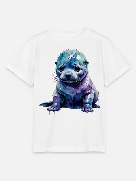 Aquarell-Seehundjunge Blauviolett - Stanley/Stella Kinder T-Shirt MINI CREATOR - Weiß