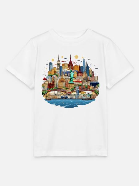 Weltstadt Skyline Kollage - Stanley/Stella Kinder T-Shirt MINI CREATOR - Weiß