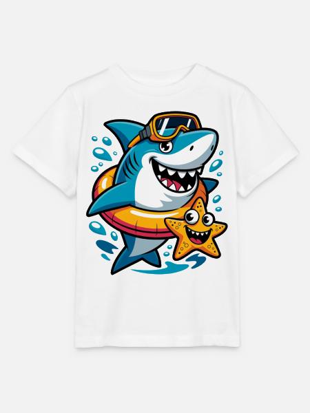 Lustiger Hai mit Seestern - Stanley/Stella Kinder T-Shirt MINI CREATOR - Weiß