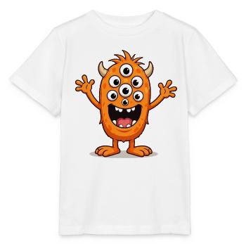 Orange Monster mit vielen Augen - Stanley/Stella Kinder T-Shirt MINI CREATOR  - Weiß - Vorne - Maike (125cm)