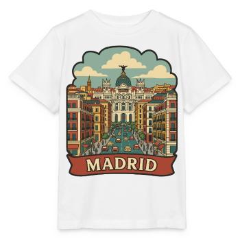 Madrid Gran Via Metropolis Retro Travel Sticker - Stanley/Stella MINI CREATOR Kids’ T-Shirt - white - Front - Maike (125cm)