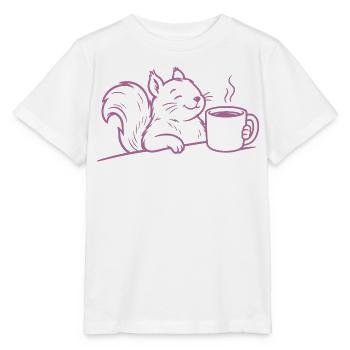 Eichhörnchen Kaffee Illustration Kaffeeliebe - Stanley/Stella Kinder T-Shirt MINI CREATOR  - Weiß - Vorne - Maike (125cm)