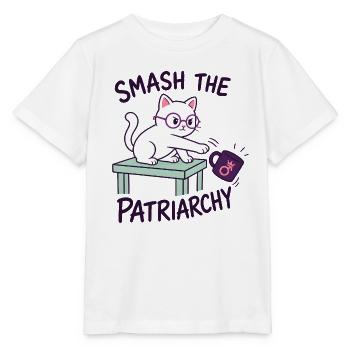  Feministische Katze - Smash the Patriarchy - Stanley/Stella Kinder T-Shirt MINI CREATOR  - Weiß - Vorne - Maike (125cm)