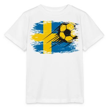 Schwedischer Flaggenfußball im Bewegungslauf - Stanley/Stella Kinder T-Shirt MINI CREATOR  - Weiß - Vorne - Maike (125cm)