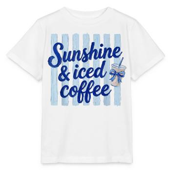 Soleil et café glacé sur lattes bleues - T-shirt bio MINI CREATOR Stanley/Stella Enfant - blanc - Devant - Maike (125cm)