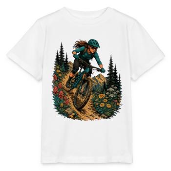 MTB Frau Trail Blumen Berge Bikerin Natur Outdoors - Stanley/Stella Kinder T-Shirt MINI CREATOR  - Weiß - Vorne - Maike (125cm)