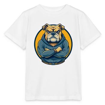 Badge du logo clipart de la mascotte Bulldog Kawaii - T-shirt bio MINI CREATOR Stanley/Stella Enfant - blanc - Devant - Maike (125cm)