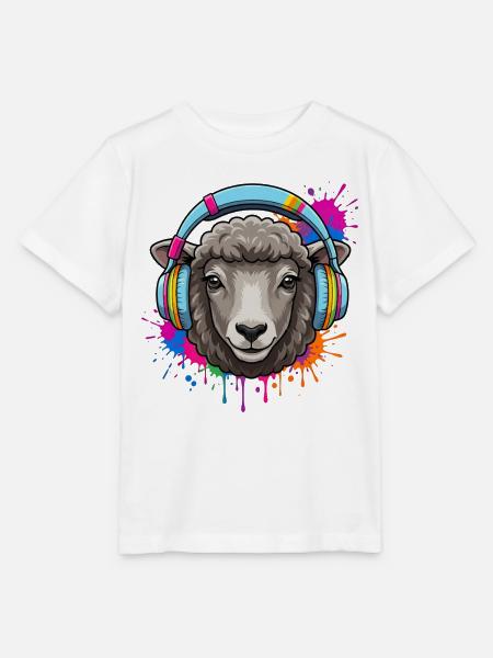 Schaf mit Kopfhörer-Design im Neon-Splash - Stanley/Stella Kinder T-Shirt MINI CREATOR - Weiß