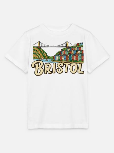 Retro-Aufkleber der Bristol Clifton Hängebrücke - Stanley/Stella Kinder T-Shirt MINI CREATOR - Weiß