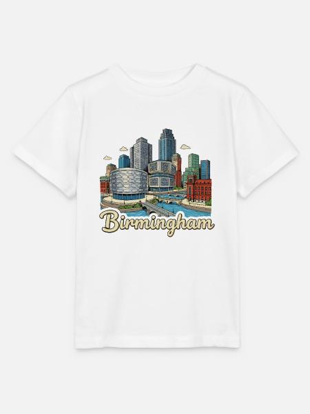 Birmingham Canal Skyline Retro Handgezeichnetes Abzeichen - Stanley/Stella Kinder T-Shirt MINI CREATOR - Weiß