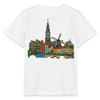 Croquis rétro du moulin à vent du canal des Pays-Bas - T-shirt bio MINI CREATOR Stanley/Stella Enfant - blanc - Devant - Maike (125cm)