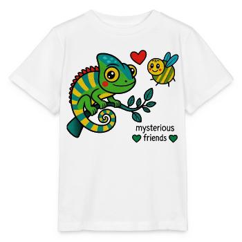 Caméléon et abeille – amis mystérieux - T-shirt bio MINI CREATOR Stanley/Stella Enfant - blanc - Devant - Maike (125cm)