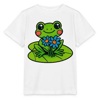 Cheerful frog with bouquet of flowers - Stanley/Stella MINI CREATOR Kids’ T-Shirt - white - Front - Maike (125cm)