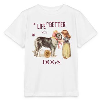 Lien canin vintage : la vie est meilleure avec les chiens - T-shirt bio MINI CREATOR Stanley/Stella Enfant - blanc - Devant - Maike (125cm)