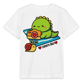 Camera dinosaur with snail friend - Stanley/Stella MINI CREATOR Kids’ T-Shirt - white - Front - Maike (125cm)