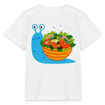 Schnecke mit großer Salatschüssel - Risographie - Stanley/Stella Kinder T-Shirt MINI CREATOR  - Weiß - Vorne - Maike (125cm)