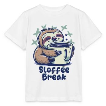Sloffee Break Faultier Kaffee - Stanley/Stella Kinder T-Shirt MINI CREATOR  - Weiß - Vorne - Maike (125cm)