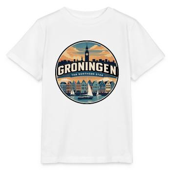 Retro Groningen Martinitoren-Abzeichen - Stanley/Stella Kinder T-Shirt MINI CREATOR  - Weiß - Vorne - Maike (125cm)