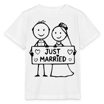 Wedding couple cartoon just married black - Stanley/Stella MINI CREATOR Kids’ T-Shirt - white - Front - Maike (125cm)