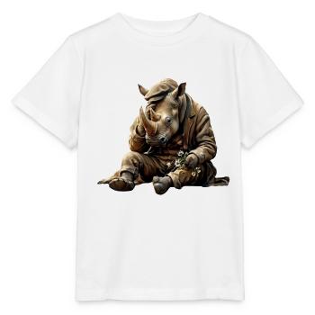 Rhinocéros mélancolique avec des fleurs - T-shirt bio MINI CREATOR Stanley/Stella Enfant - blanc - Devant - Maike (125cm)