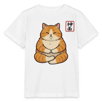 Funny Meditating Cat Yoga Mum Gift - Stanley/Stella MINI CREATOR Kids’ T-Shirt - white - Front - Maike (125cm)