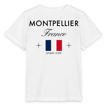 Montpellier France Coordinates Travel Souvenir - Stanley/Stella MINI CREATOR Kids’ T-Shirt - white - Front - Maike (125cm)