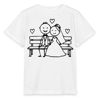 Caricature du couple de mariés sur le banc - T-shirt bio MINI CREATOR Stanley/Stella Enfant - blanc - Devant - Maike (125cm)