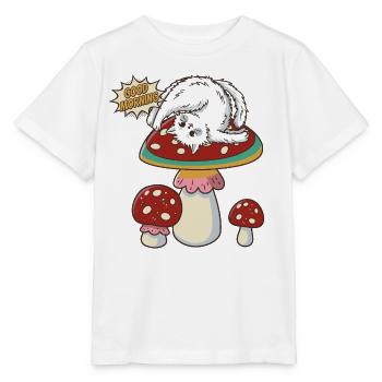 Cat doing yoga on big toadstool - Stanley/Stella MINI CREATOR Kids’ T-Shirt - white - Front - Maike (125cm)
