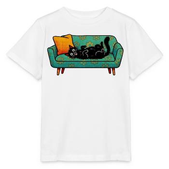 Chat noir se détendant sur un canapé rétro - T-shirt bio MINI CREATOR Stanley/Stella Enfant - blanc - Devant - Maike (125cm)