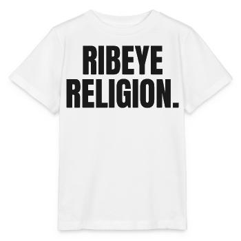 RELIGION DU RIBEYE | T-shirt Carnivore | Steak Lover - T-shirt bio MINI CREATOR Stanley/Stella Enfant - blanc - Devant - Maike (125cm)
