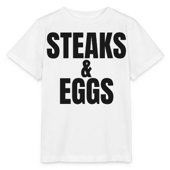 STEAK ET ŒUFS | T-shirt Carnivore | Petit-déjeuner de Ch - T-shirt bio MINI CREATOR Stanley/Stella Enfant - blanc - Devant - Maike (125cm)