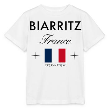 Biarritz France Coordinates Travel Souvenir - Stanley/Stella MINI CREATOR Kids’ T-Shirt - white - Front - Maike (125cm)