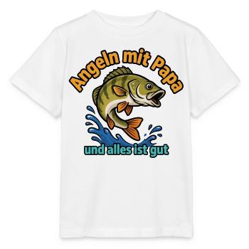 Fishing with dad – all is well - Stanley/Stella MINI CREATOR Kids’ T-Shirt - white - Front - Maike (125cm)