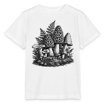 Linogravure vintage aux champignons forestiers - T-shirt bio MINI CREATOR Stanley/Stella Enfant - blanc - Devant - Maike (125cm)