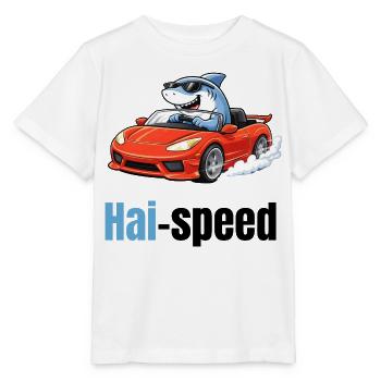 Haispeed | Un requin de dessin animé cool dans une voiture de sport - T-shirt bio MINI CREATOR Stanley/Stella Enfant - blanc - Devant - Maike (125cm)