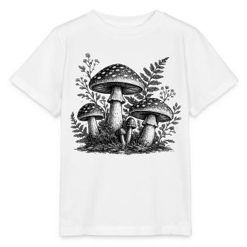 Linogravure vintage aux champignons forestiers - T-shirt bio MINI CREATOR Stanley/Stella Enfant - blanc - Devant - Maike (125cm)