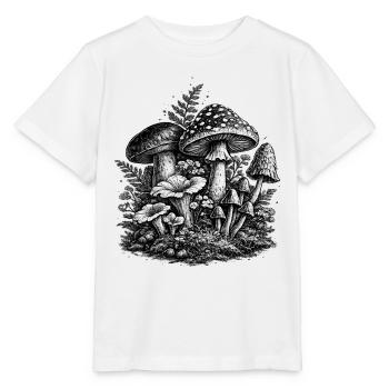 Linogravure vintage aux champignons forestiers - T-shirt bio MINI CREATOR Stanley/Stella Enfant - blanc - Devant - Maike (125cm)