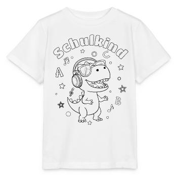 Schulkind - Dino mit Kopfhörern zum ausmalen  - Stanley/Stella Kinder T-Shirt MINI CREATOR  - Weiß - Vorne - Maike (125cm)