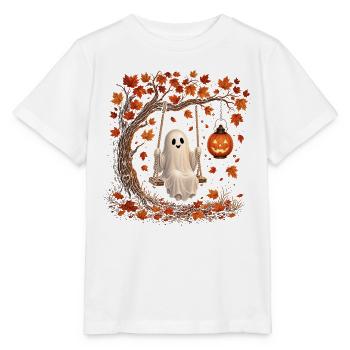 Fantôme d’Halloween en balançoire avec Automne de la citrouille - T-shirt bio MINI CREATOR Stanley/Stella Enfant - blanc - Devant - Maike (125cm)